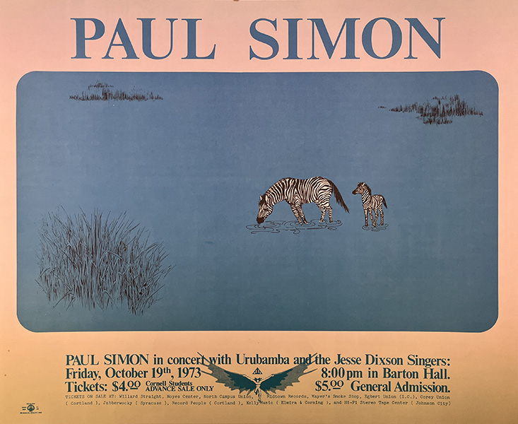 1973-10-19 Paul Simon concert poster found in Cornell's rare and manuscript collection, Kroch Library at Cornell